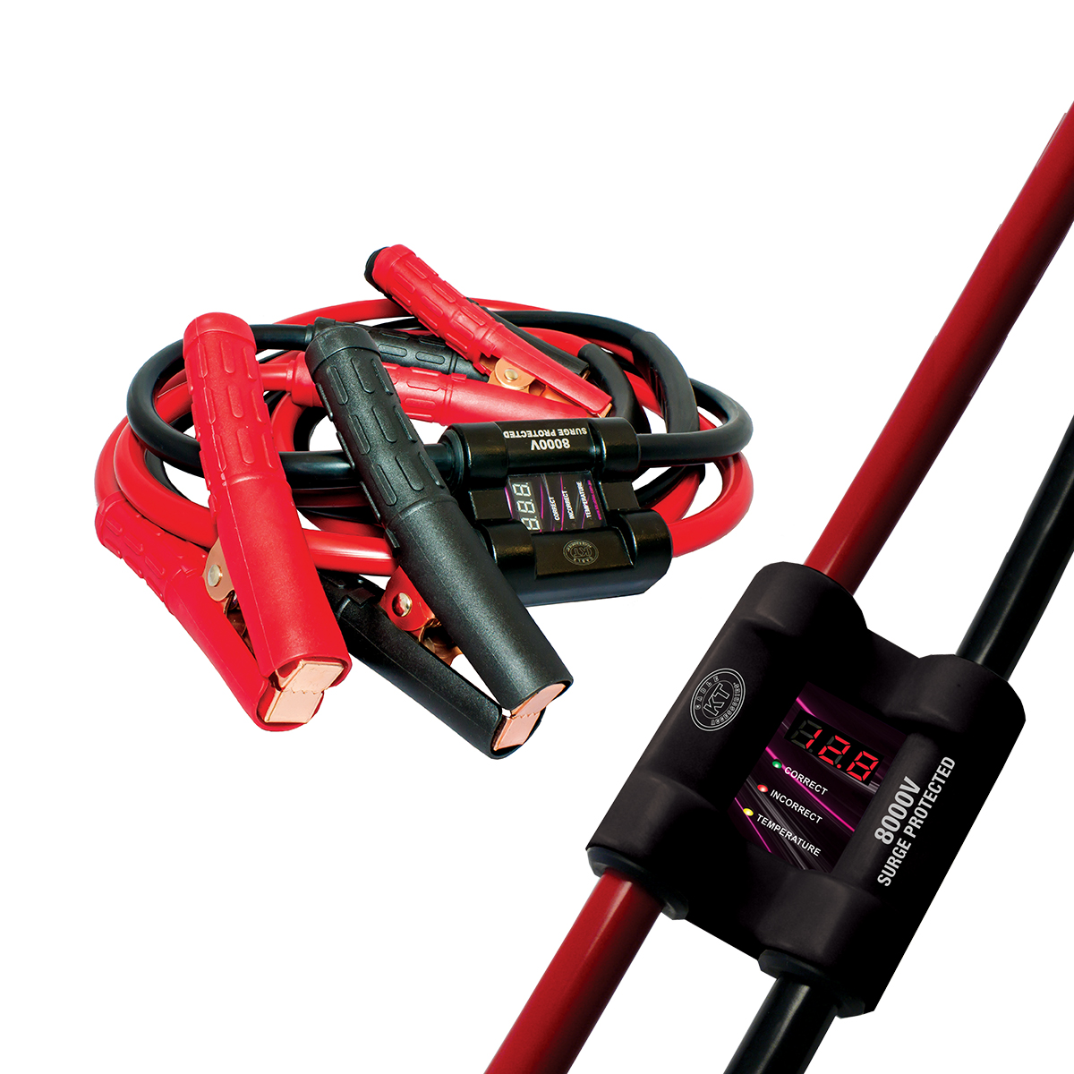8000V Intelligent Jumper Leads, 12/24V Voltage Display, 450Amp, 3M Length.  - KT Cables