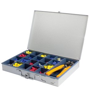Insulated Terminal Kit Assortment in Heavy Duty Steel Case with Wire Stripper, 731 Pieces