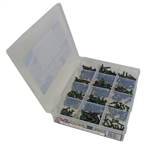 Tapping Screws, Black, CSK & Pan XR, Zp, Pack 540 Pcs