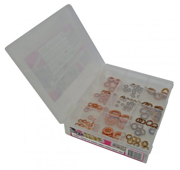 Spring Washer, Copper Flat & Bronze, 180 Piece Blister Pack