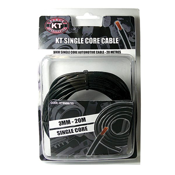 Automotive Single Core Cable, Black, 3mm, 16/.30 Stranding, 20M Spool