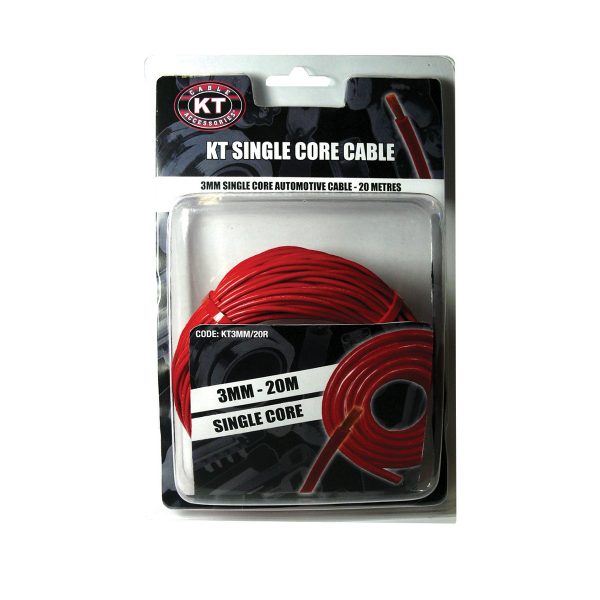 Automotive Single Core Cable, Red, 3mm, 16/.30 Stranding, 20M