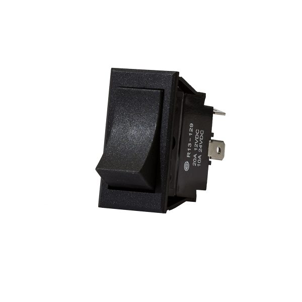 Plastic Rocker Switch, On/Off, Black Rectangle, 20Amps at 12V, 10Amps at 24V, Bulk Qty 1