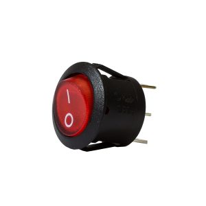 Red Illuminating Round Rocker Switch, On/Off, 20mm Diameter, 10Amps at 12V, Retail Blister Qty 1