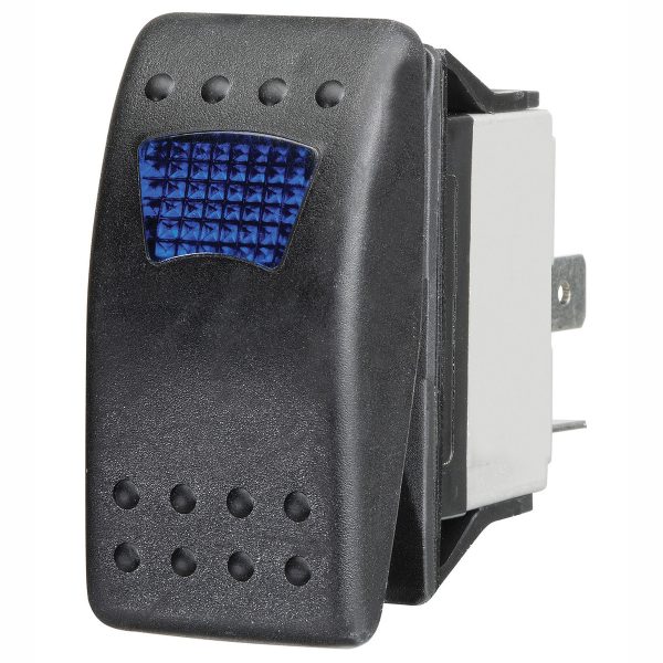 Blue LED Sealed Rocker Switch, On/Off, 16Amps at 12V, Retail Blister Qty 1