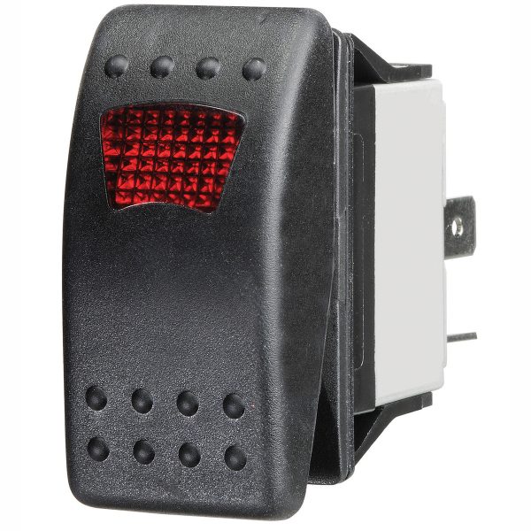 Red LED Sealed Rocker Switch, On/Off, 16Amps at 12V, Retail Blister Qty 1