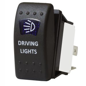 Blue LED 'Driving Light' Sealed Rocker Switch, On/Off, 16Amps at 12V, Retail Blister Qty 1
