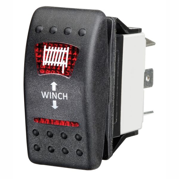 Red LED 'Winch' Sealed Rocker Switch, On/Off, 16Amps at 12V, Retail Blister Qty 1