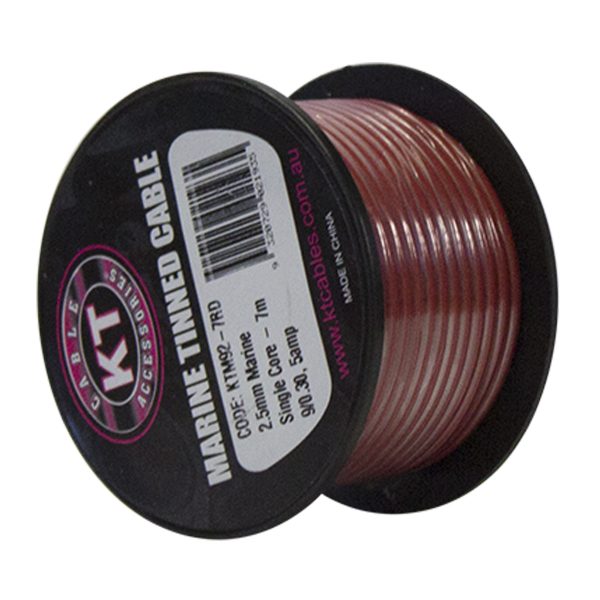 Marine Tinned Single Core Cable, Red, 2.5mm, 9/.30 Stranding, 7M Mini Spool